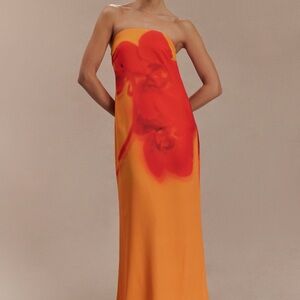 MESHKI Amaya Strapless Chiffon Maxi Dress - Koi Orchid Print SIZE XL NWT